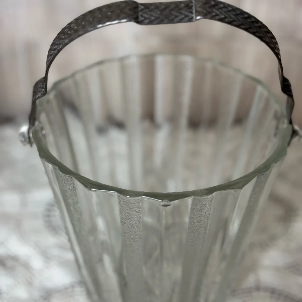 Glass Ice Bucket Bucket with Metal Handle Mid Century Modern Barware